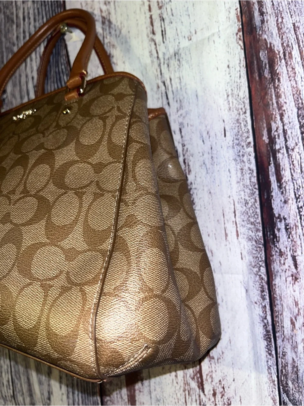 Coach Beige/Brown Signature Coated Canvas & Leather Margot Carryall Satchel Bag